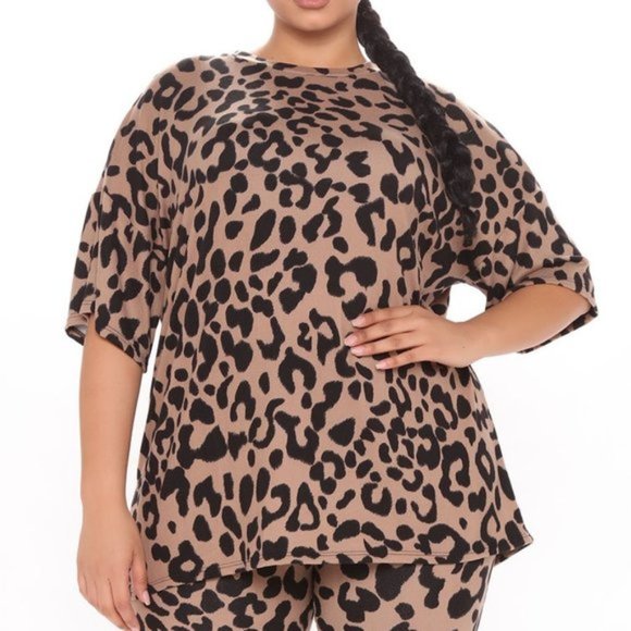 New Fashion Nova Leopard Print Soft Knit Oversized Tee Brown Black Size Small - Picture 4 of 16